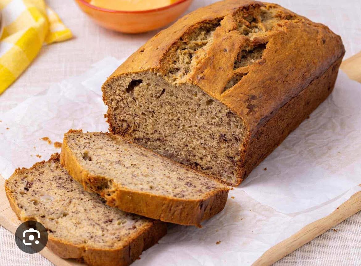 Sliced loaf of banana bread.